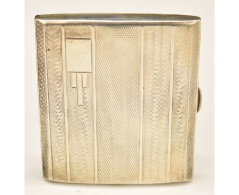 Art Deco hallmarked silver cigarette case with engine turned geometric decoration and gilt interior, Birmingham 1946, maker&n