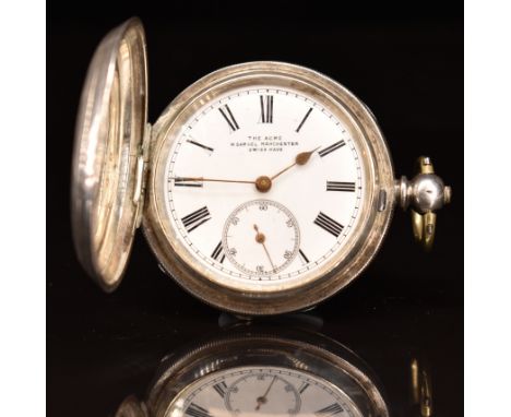 H Samuel&nbsp;of Manchester hallmarked silver full hunter pocket watch with inset subsidiary seconds dial, gold hands, black 