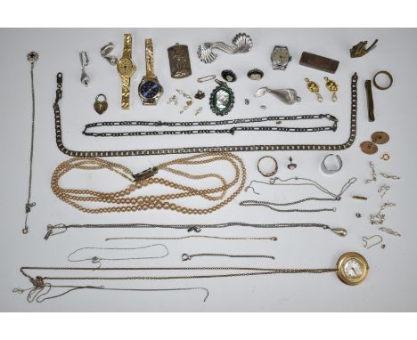 A collection of silver and costume jewellery including curb link necklace, Sarah Coventry earrings and pendant, etc