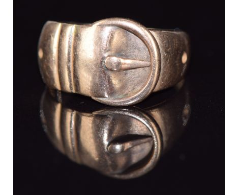 Edwardian 9ct rose gold buckle ring, Chester 1902, 4.4g, size M