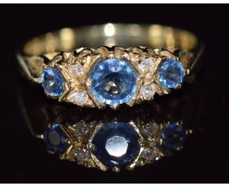 A 9ct gold ring set with sapphires and diamonds, 3g, size P