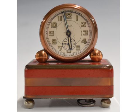 Renova musical alarm clock, the base containing a small music box, height 8.5cm