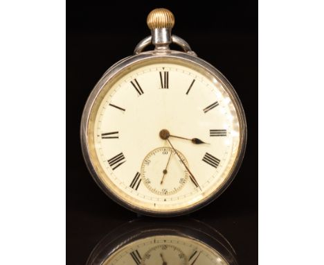 John Howlett hallmarked silver keyless winding open faced pocket watch with inset subsidiary seconds dial, blued hands, black