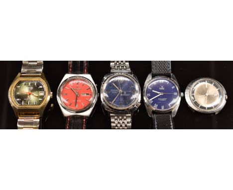 Five various gentleman's mechanical wristwatches comprising Ricoh automatic, Stanley De Luxe, Drimex Top Time, Cany and Timex
