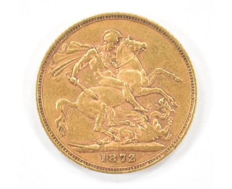 Queen Victoria 1872 gold full sovereign with bun head portrait