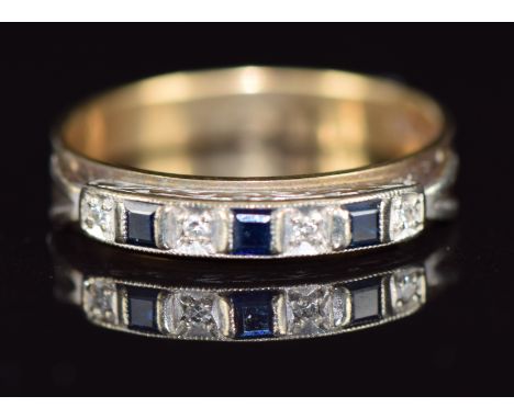 A 9ct gold ring set with sapphires and diamonds, 2.3g, size M