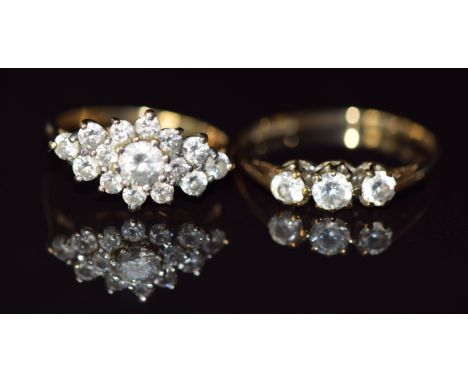 Two 9ct gold rings set with cubic zirconia, 3.6g, sizes P &amp; K