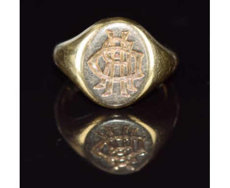 Art Deco 18ct gold signet ring by Goldsmiths &amp; Silversmiths Company, London, 12.5g, size L