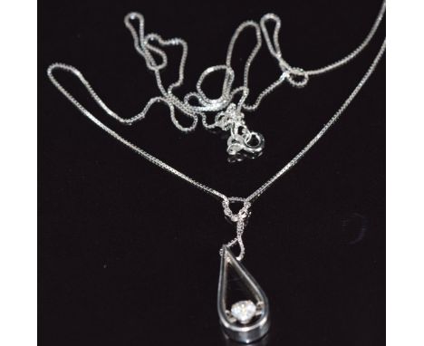 A 9ct white gold chain (1.6g, 52cm) and silver pendant set with cubic zirconia