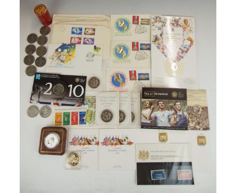 Two 1968 Mexico Olympics commemorative silver 25 pesos, together with London Olympics crown, Commonwealth Games, Churchill cr