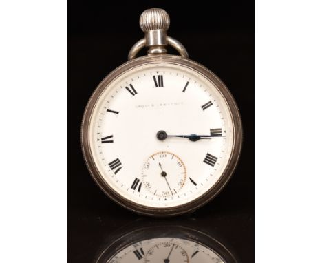 Saqui &amp; Lawrence hallmarked silver keyless winding open faced pocket watch with inset subsidiary seconds dial, blued hand