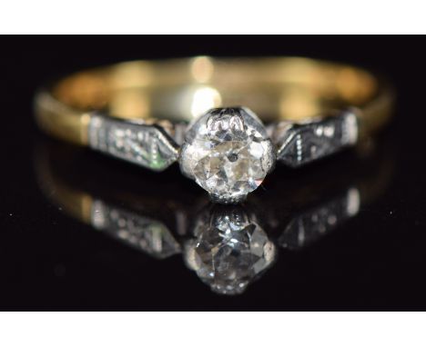 Art Deco 18ct gold ring set with a diamond of approximately 0.2ct in a platinum setting, 2g, size J