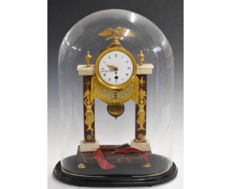 Claude Viet mantel clock, the single train movement signed C. Viet 1718 verso, with white enamel dial, marble columns and vis