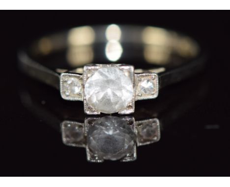 Art Deco 18ct white gold and platinum ring set with a white sapphire and diamonds, 2g, size K/L&nbsp;