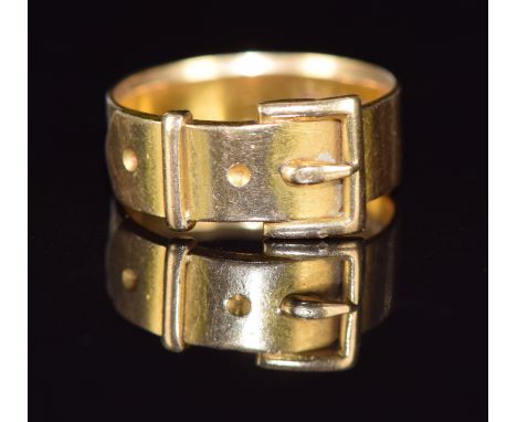 Late Victorian 18ct gold buckle ring, Birmingham 1889, 6.3g, size N