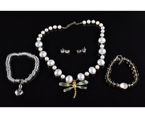 Links of London bracelet, Ti Sento earrings and bracelet and a faux pearl and silver necklace