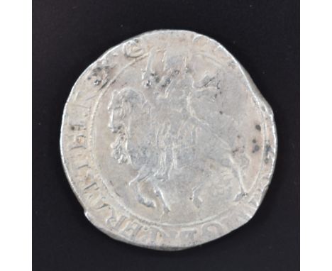 Charles I hammered silver half crown C 1 HC-085 obverse, foreshortened horse tail between rear legs, King's scarf flying from