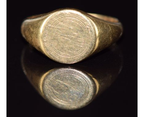 Art Deco 18ct gold signet ring, Birmingham 1924, 6.1g, size O