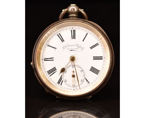 J G Graves of Sheffield hallmarked silver open faced pocket watch with inset subsidiary seconds dial, gold hands, black Roman