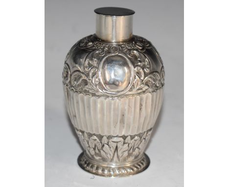 Dutch silver tea caddy with embossed decoration and Netherlands silver marks for both pre 1814 and also later 1888 set, heigh