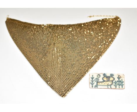 1960's Karin Og Aase Danish ceramic brooch and a 1970's Whiting &amp; Davis gold tone mesh necklace