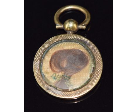 Late Victorian locket set with hair, verso engine turned decoration, 2cm