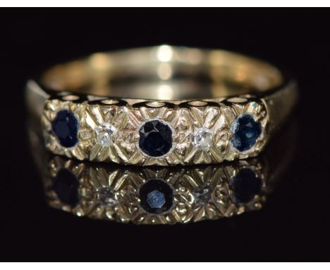 A 9ct gold ring set with sapphires and diamonds, 2.4g, size L