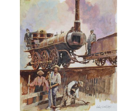 John Swatsley (American, B. 1937) "The Samson Locomotive" Signed lower right. Original oil painting on Illustration Board pai