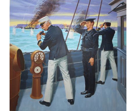 Ed Vebell (American, 1921 - 2018) "Dewey At Manilla/Spanish-American War" Signed lower right. Original Acrylic painting on Ma