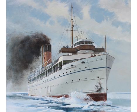 Charles J Lundgren (New York, Connecticut, 1911 - 1988) "Passenger Steamship - Assiniboia" Signed lower left. Original Oil Pa
