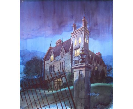 Tom McNeely (Canadian, B. 1935) "Haunted Mansion" Signed lower right. Original Watercolor painting on Paper. Provenance: Coll