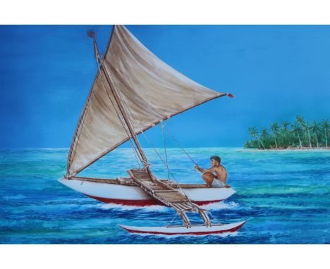 Chris Calle (B. 1961) "Traditional Tipnol Canoe" Signed lower right. Original Mixed Media painting on Illustration Board. Pro