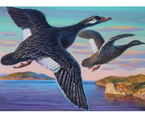 Ivan Kozlov (Russian, B. 1937) "1994 Russia Duck Conservation" Original Watercolor painting on Paper. Provenance: Collection 