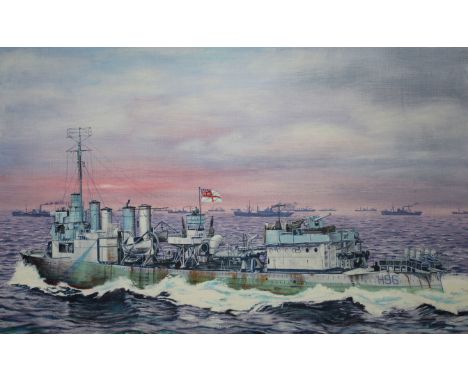 David K. Stone (American, 1922 - 2001) "HMS Buxton" Signed lower right. Original Oil painting on Masonite. Provenance: Collec