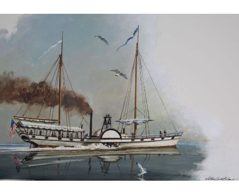 John Swatsley (American, B. 1937) "Steamboat Phoenix (1809)" Signed lower right. Original Oil painting on Illustration Board.