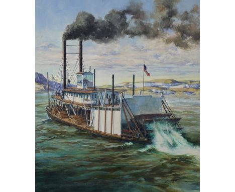 Dennis Lyall (American, B. 1946) "Far West Riverboat" Signed lower right. Original Oil Painting on Illustration Board. Proven