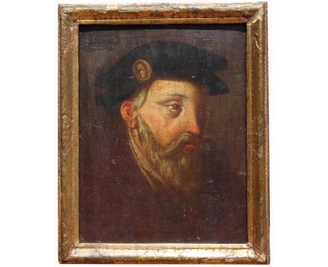 17th Century Portrait of a Gentleman, "Malatesta Baleonus". Oil on board. Inscribed verso. Provenance: Private Florida Collec