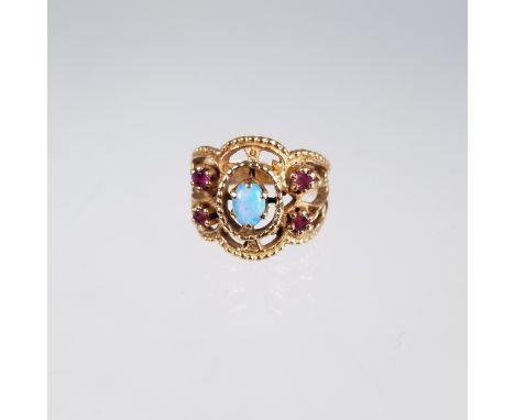 Antique 14K Gold &amp; Opal Ring. Stamped inside band. Ring Size: 5.75 Weight: 6