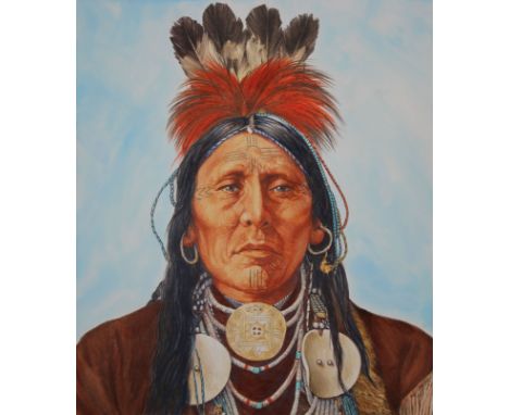 Paul Calle (American, 1928 - 2010) and Chris Calle (American, B. 1961) "Mississippian Indian Portrait" Signed lower right. Or