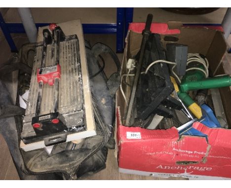A BAG AND BOX OF TOOLS