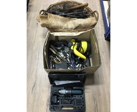 A BOX AND BASKET OF TOOLS
