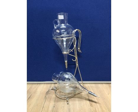 GRAPPA DECANTER ON STAND AND ONE OTHER