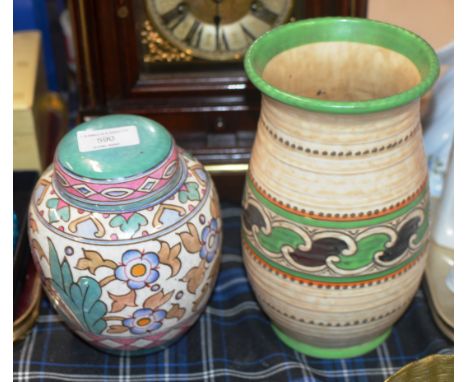 CHARLOTTE RHEAD LIDDED JAR AND A CHARLOTTE RHEAD VASE     