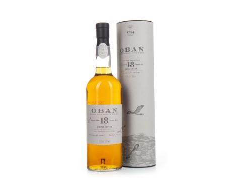 OBAN 18 YEARS OLD Single Malt Scotch Whisky Bottled 2008, bottle no. 238 of 8778. 70cl, 43% volume, in tube.