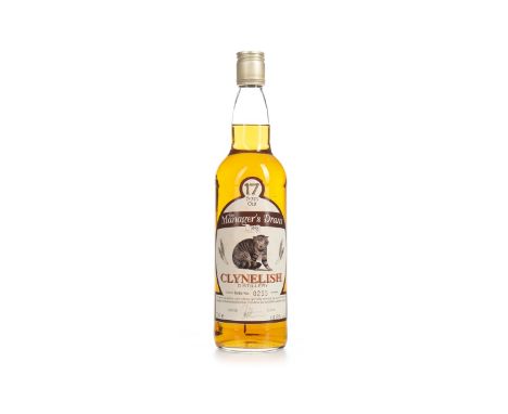 CLYNELISH MANAGERS DRAM AGED 17 YEARS Single Malt Scotch Whisky Sherry cask matured, bottle no. 255, signed 23 November 1998.