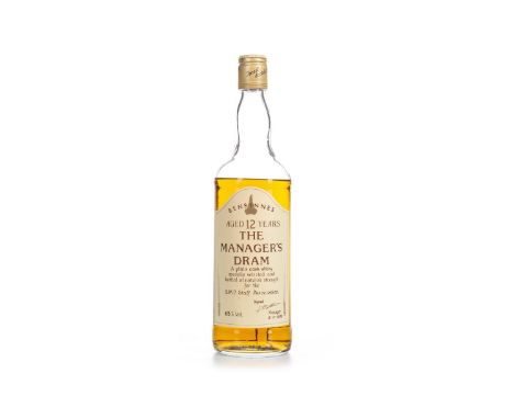 BENRINNES MANAGERS DRAM AGED 12 YEARS - LOW FILL Single Malt Scotch Whisky Signed 2 November 1988. No capacity stated, 63% vo