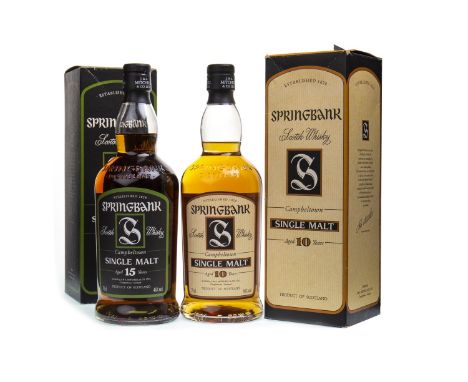 SPRINGBANK AGED 15 YEARS Single Malt Scotch Whisky 70cl, 46% volume, in carton. SPRINGBANK AGED 10 YEARS Single Malt Scotch W