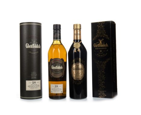 GLENFIDDICH EXCELLENCE AGED 18 YEARS Single Malt Scotch Whisky 700ml, 43% volume, in carton. GLENFIDDICH ANCIENT RESERVE AGED