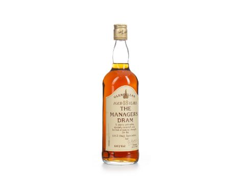 GLENDULLAN MANAGERS DRAM AGED 18 YEARS Single Malt Scotch Whisky Matured in a sherry cask, signed 8 November 1989. No capacit