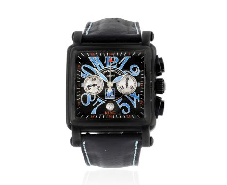 Franck Muller. A Limited Edition black DLC coated stainless steel automatic calendar chronograph wristwatch to be sold in aid